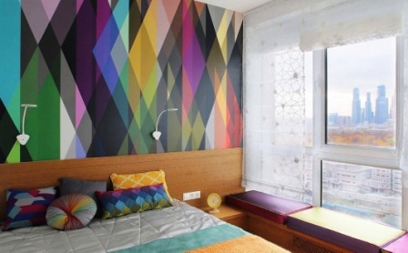 Обои с крупным геометрическим рисунком в интерьере фото Обои с крупным геометрическим рисунком в интерьере фото