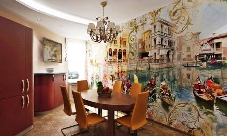 Фотообои на кухню возле стола: фото и идеи оформления интерьера